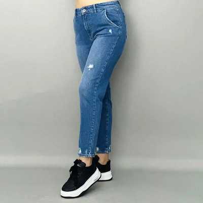 Pantalon Mom Story Bleu Déchiré – Style Tendance et Confort