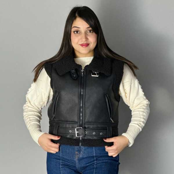 Veste sans manches semi cuir