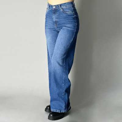 Pantalon large femme pivoine bleu L1