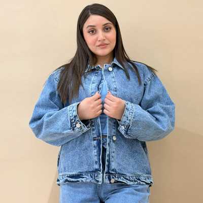 Veste jean femme pivoine