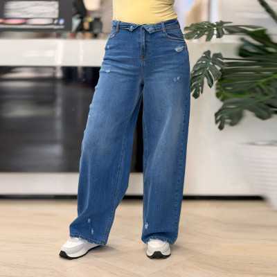 jean Wide Leg femme bouton