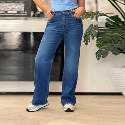 jean Large femme pivoine bleu