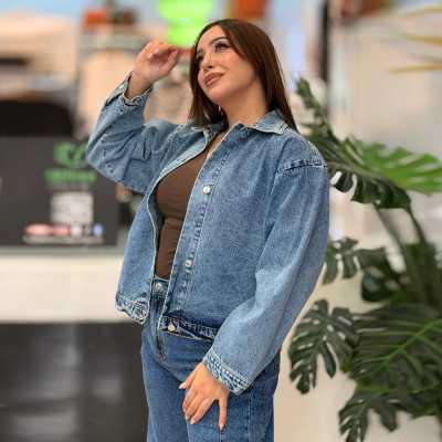 Veste jean femme pivoine