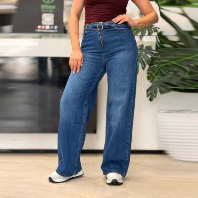 jean Large femme pivoine avec ceinture