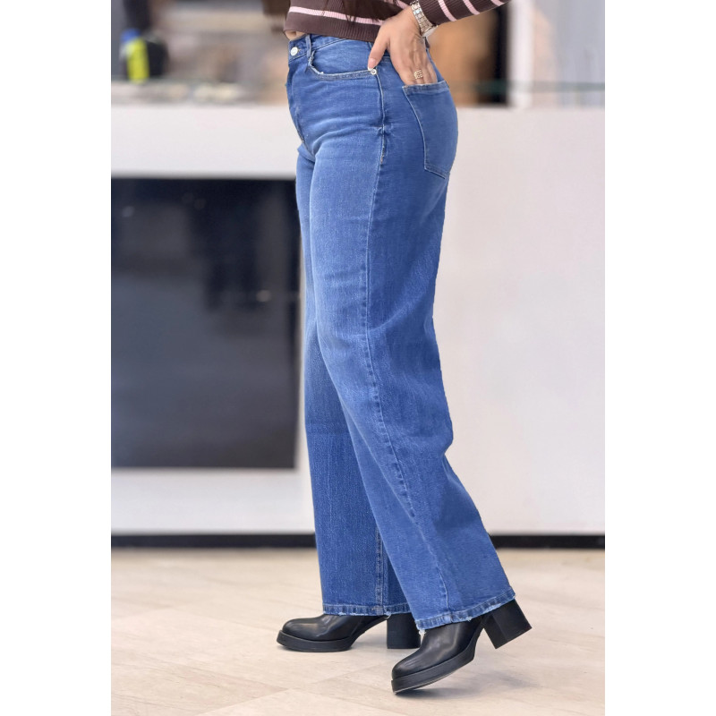 jean Wide Leg simple femme bleu