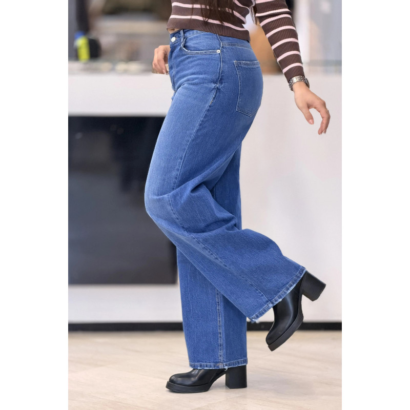 jean Wide Leg simple femme bleu
