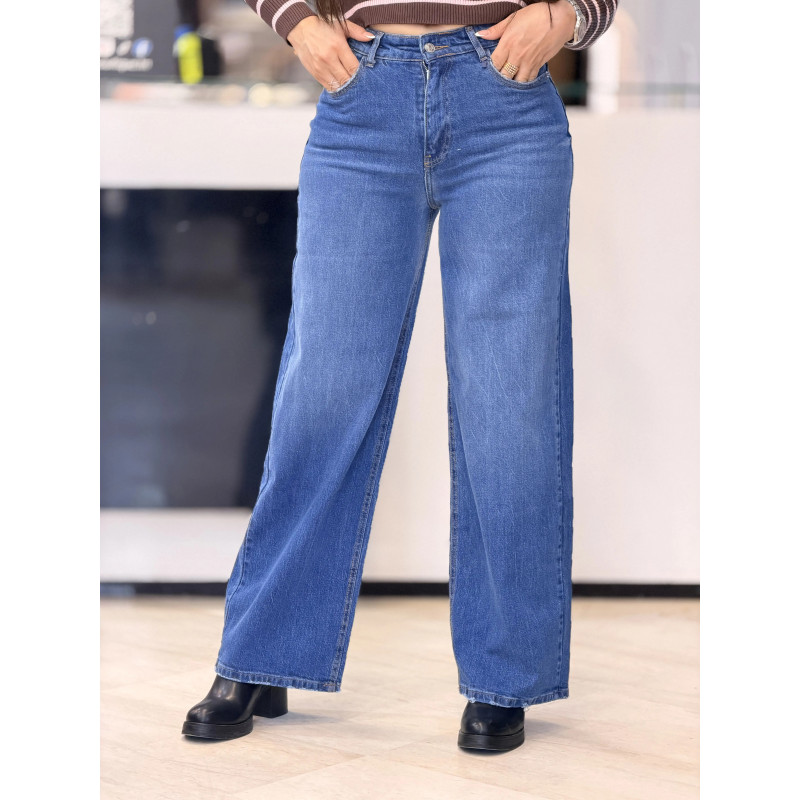 jean Wide Leg simple femme bleu