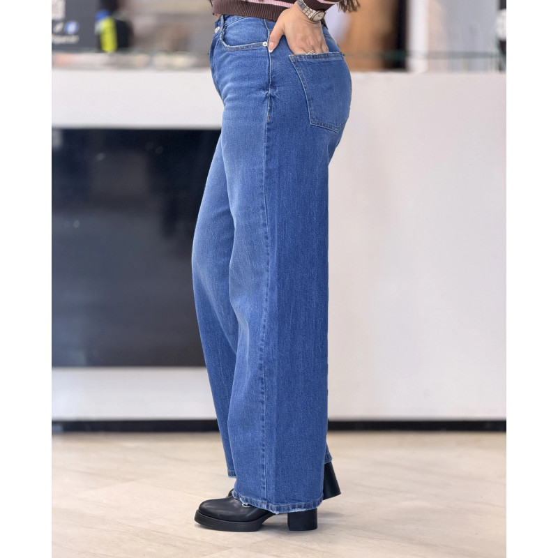 jean Wide Leg simple femme bleu