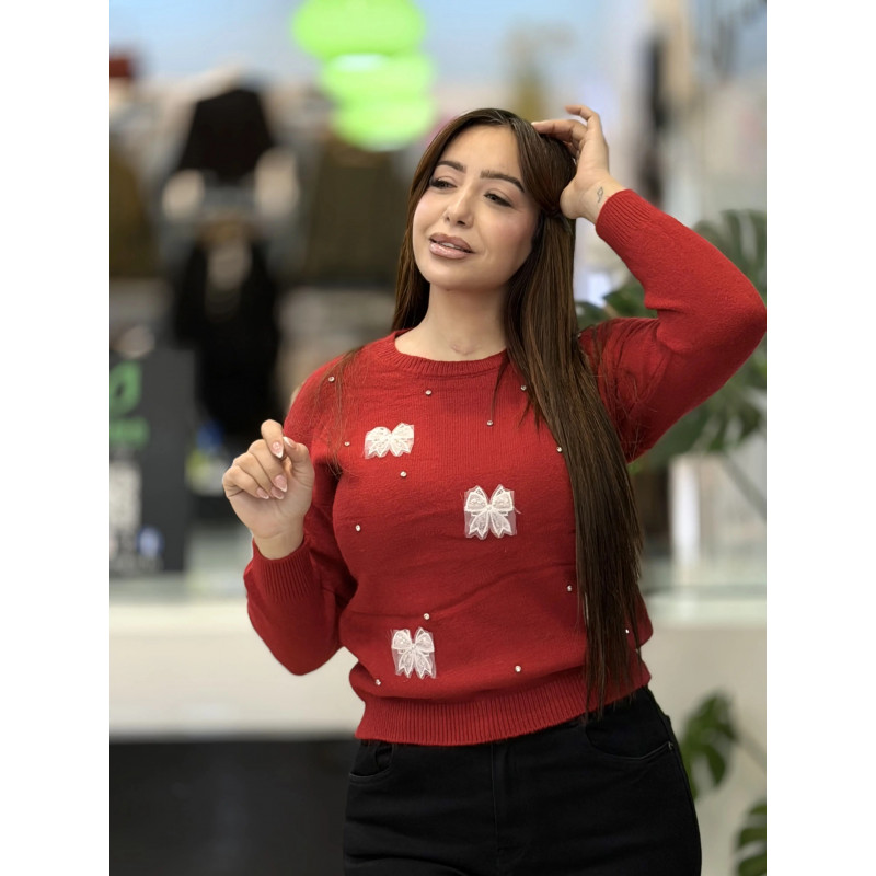 Pull femme avec noeud papillon
