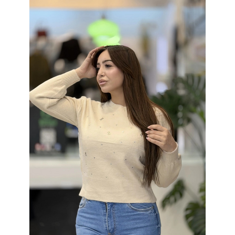 Pull femme en laine à strass