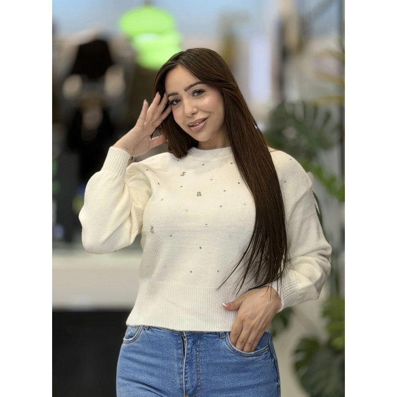 Pull femme en laine à strass