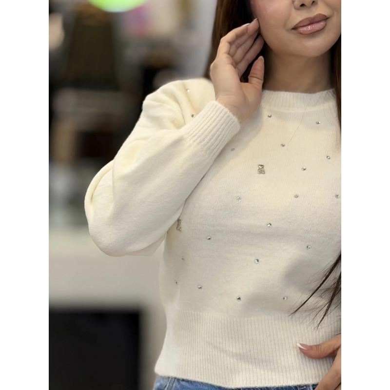 Pull femme en laine à strass