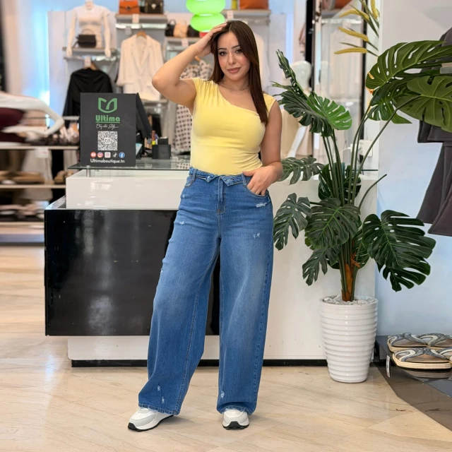 jean Wide Leg femme bouton — autre vue